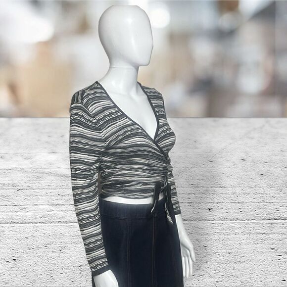 Cache Black & White Stripped Ballerina Wrap Sweater - Picture 4 of 9
